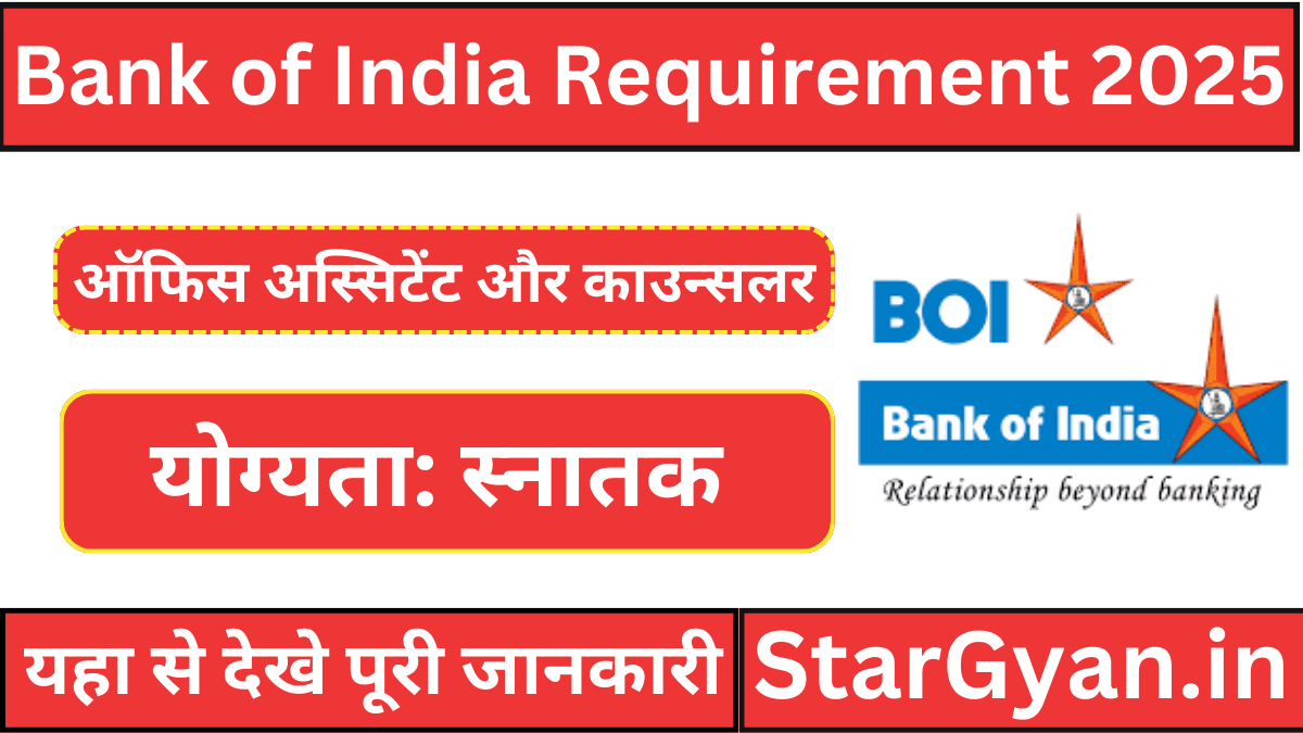 Bank of India Counselor, Office Assistant Recruitment 2025